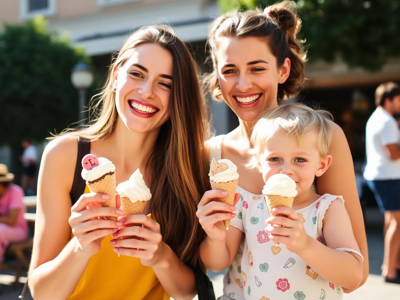 Glückliche Gäste mit Eis