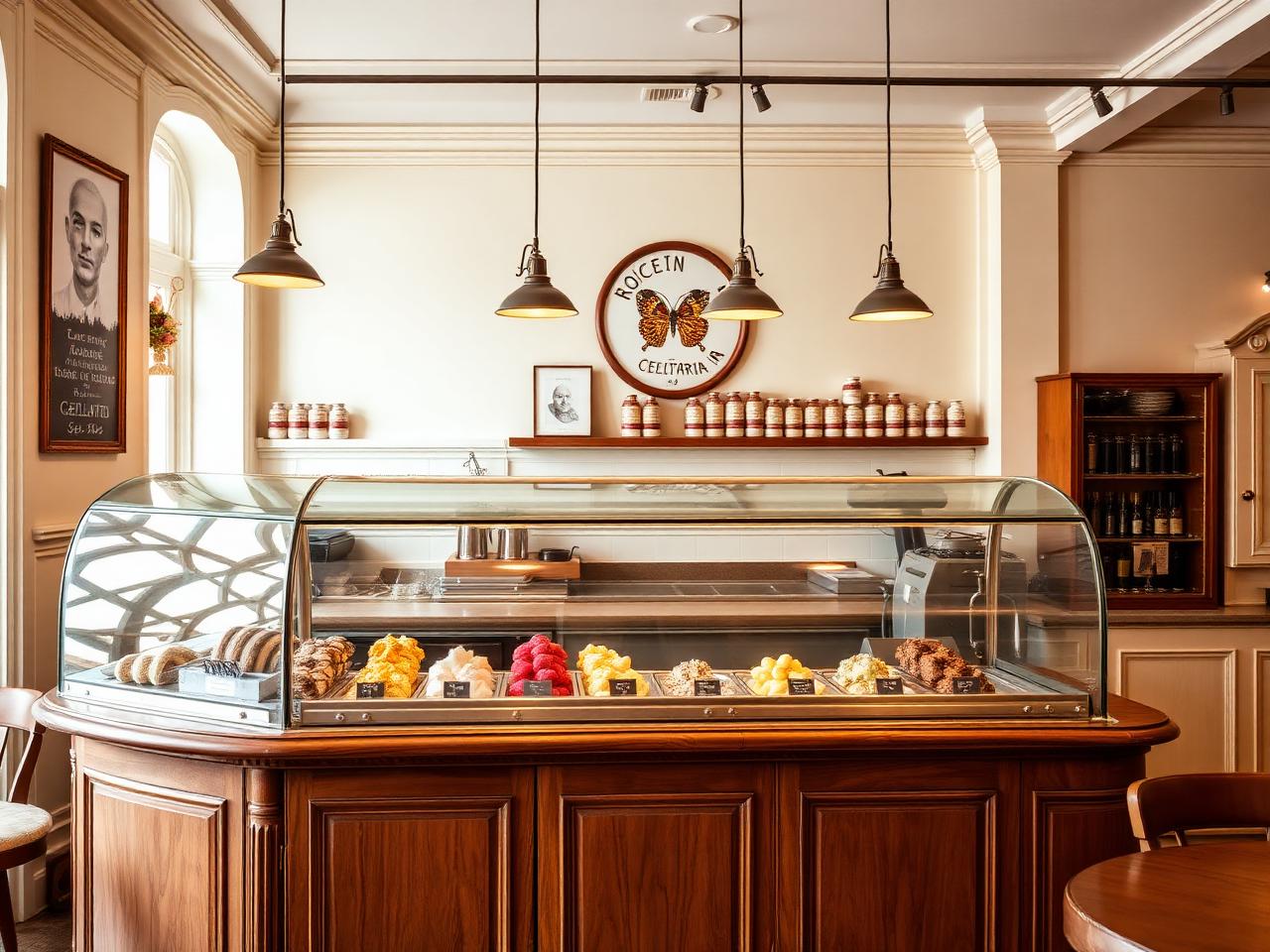 Innenraum des Eis Café Venezia mit traditioneller Eistheke